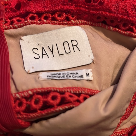 SAYLOR Lace High Neck Ruffled Trumpet Midi Dress Medium - Picture 14 of 14